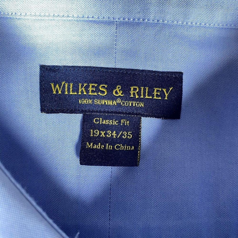 Wilkes & Riley Shirt Men's 19x34/35 Blue Long Sleeve Supima‎ Cotton Button Up - Picture 4 of 7